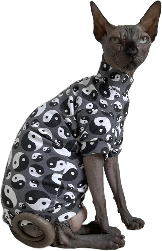 Tai Ji Feng Shui Sphynx Cat Cotton T-Shirts Hairless Cat Sweatshirt Pet Kitten Clothes Round Collar Kitten Shirts Vest Cats & Small Dogs Apparel (Ba Gua, M (5.5-6.6 lbs))