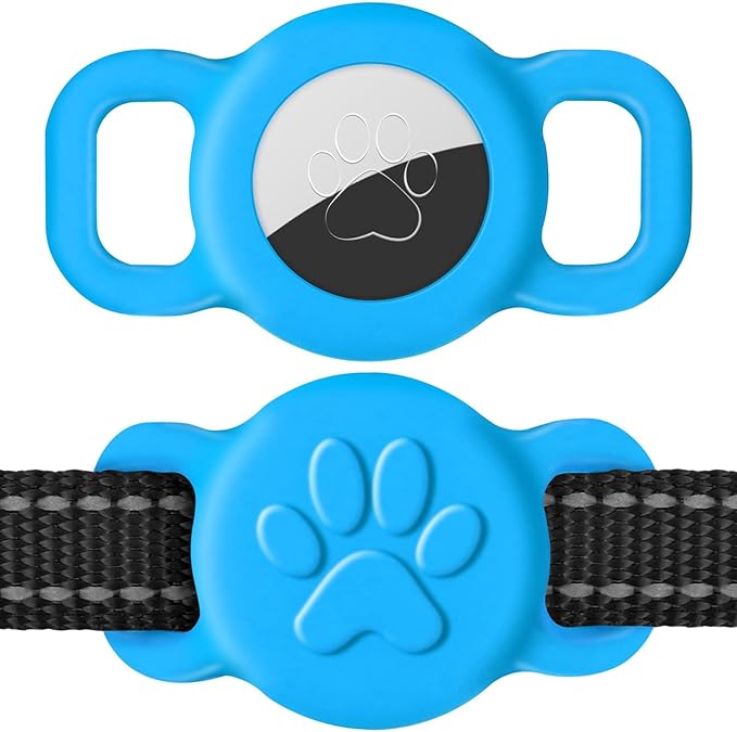 Dynmeow Dog Cat Collar Holder Compatible with Airtag, Anti-Lost Silcione Holder for 3/8 and 5/8 Inch Wide Collars, Blue, S(1 Pack)