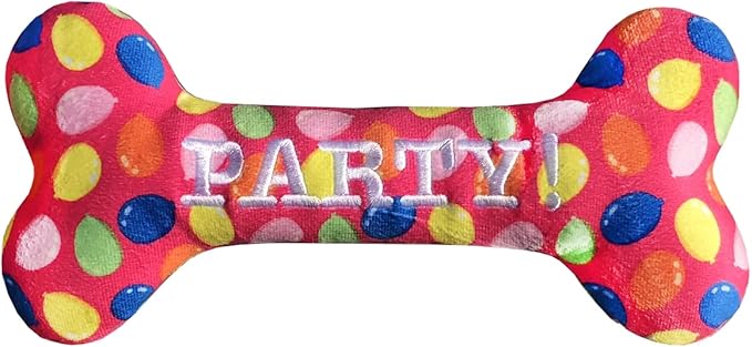Huxley & Kent for Dogs | Party Time Pink Bone (Small) | Birthday Power Plush Dog Toy with Squeaker