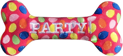 Huxley & Kent for Dogs | Party Time Pink Bone (Small) | Birthday Power Plush Dog Toy with Squeaker