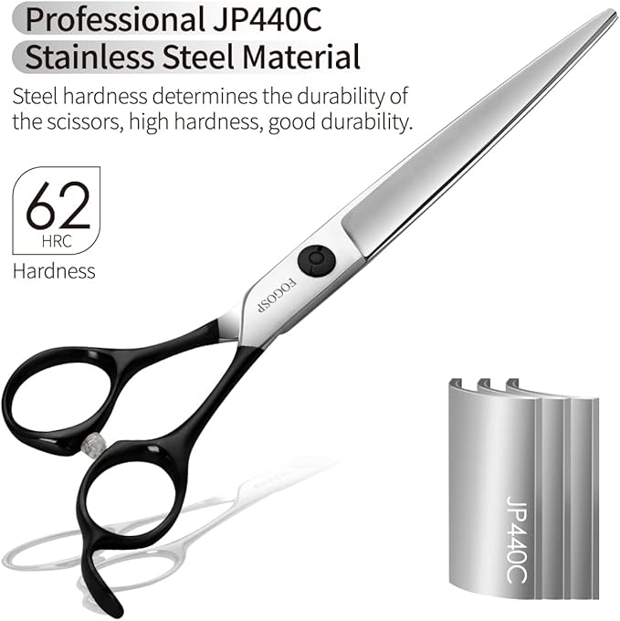 FOGOSP Professional Dog Grooming Scissors Straight 7" Grooming Shears for Cutting Small Pet Cat Thick Hair Japan 440C Stainless Steel Super Sharp Right Handed(7 in Straight, Black)