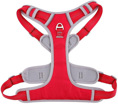 Paawpal Adjustable Dog Harness - No Pull, Reflective, Soft Padded for Small, Medium, Large Dogs - Includes Leash Red XL