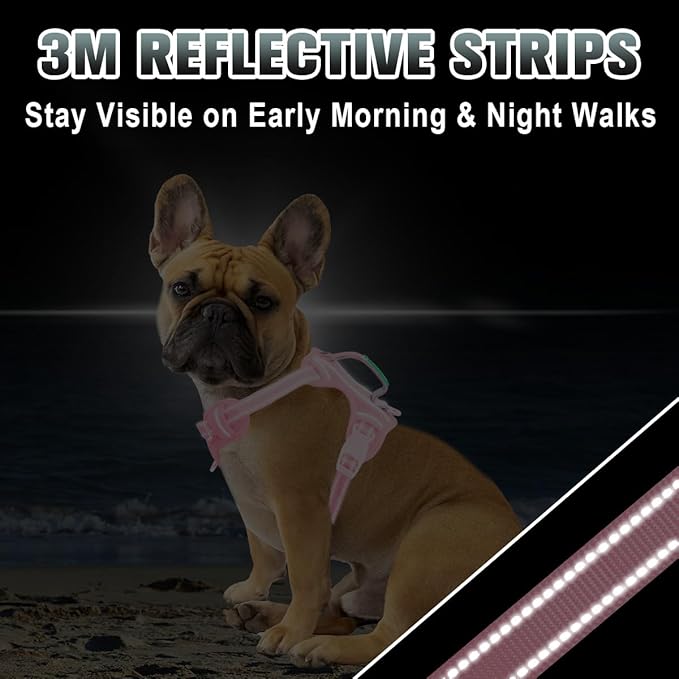 BARKBAY No Pull Dog Harness Large Reflective Dog Harness with Front Clip and Easy Control Handle for Walking Training Running with ID tag Pocket(Baby Pink,S)