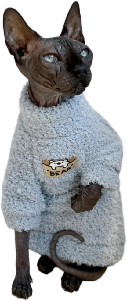 Sphynx Cat Clothes Hairless Cat Super Soft Warm Fleece T Shirt Elastic Winter Sweater Outfit, Pet Clothes for Sphynx Cat Coat for Cats and Small Dogs Apparel (Blue, X-Large)
