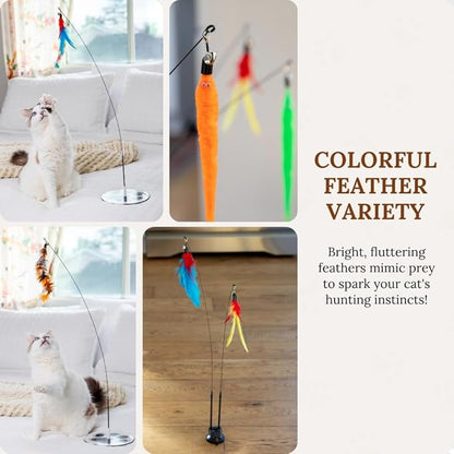 GADGETSOLOGY Suction Cup Cat Toys for Indoor Cats Interactive Suction Cup Cat Wand Toy Feather Teaser for Indoor Cats & Kittens Multi Surface Base for Hands Free Play