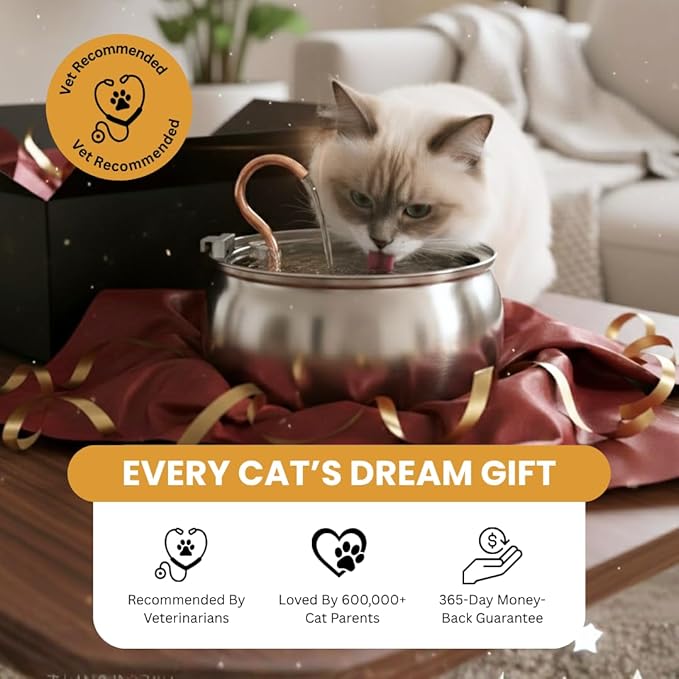 KittySpout Stainless Steel Cat Water Fountain Automatic Drinking Fountain, Quiet Circulating Water Bowl, Dishwasher Safe, Indoor Pet Fountain for Hydrated Healthy Cats (Stainless Steel, 4L Corded)