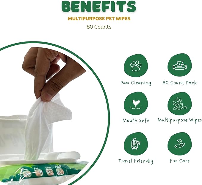 BASIL Pet Grooming Multi-Purpose Wipes for Dogs, Cats & Puppies – 80 Large Wipes (8″ × 8″) | Aloe Vera, Vitamin E & Castor Oil | Paw, Ear, Mouth & Butt Cleaning Wipes | Lemon Scent, Paraben-Free