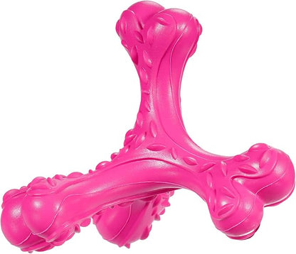CVALIN Dog Chew Toys for Aggressive Chewers Large Breed,Indestructible Bones Toy，Durable Cleaning Toothbrush Natural Rubber Dog Toys… (Pink)
