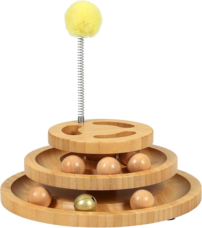 DoogCat Cat Ball Track Toy with Puzzle Top, 3-Level Tower with 9 Removable Balls, Interactive Toy for Kitten Mental & Physical Exercise