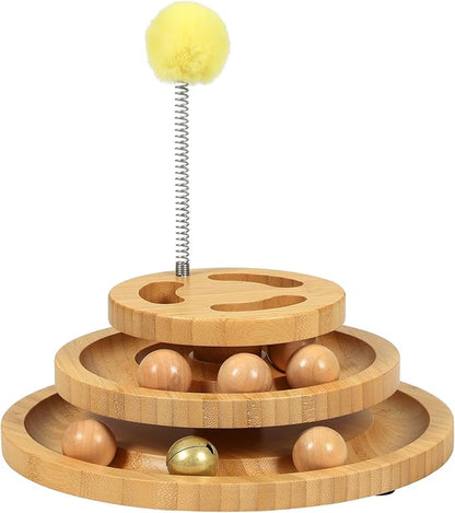 DoogCat Cat Ball Track Toy with Puzzle Top, 3-Level Tower with 9 Removable Balls, Interactive Toy for Kitten Mental & Physical Exercise