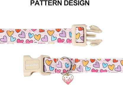Lionet Paws Valentine's Dog Collar- Cute Spring Sweet Heart Dog Collars with Plastic Buckle, Light Adjustable Dog Collars for Small Dogs
