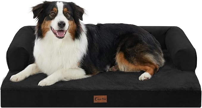 Casa Paw Orthopedic Dog Beds for Large Sized Dogs, Waterproof Egg Crate Foam Medium Dog Couch Beds for Crate 35x22Inch, Washable Pet Beds with Removable Cover and Nonskid Bottom, Black