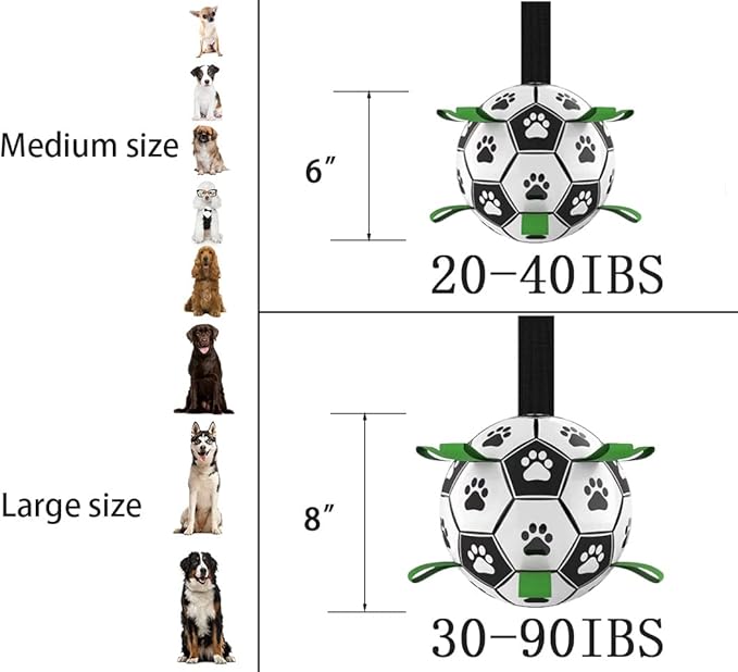 Domchan Dog Toys Soccer Ball, Interactive Dog Toys for Tug of War, Puppy Birthday Gifts, Tug Toy, Water Toy, World Cup Durable Balls for Medium & Large Dogs（8 INCH
