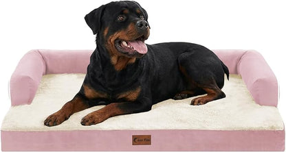 Casa Paw Orthopedic Dog Beds for Extra Large Dogs, Waterproof Egg Crate Foam XL Dog Bed with Sides 48x30Inch, Big Dogs Couch Beds with Removable Washable Cover and Nonskid Bottom, Pink
