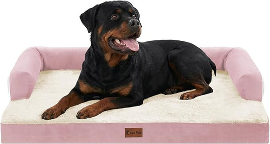 Casa Paw Orthopedic Dog Beds for Extra Large Dogs, Waterproof Egg Crate Foam XL Dog Bed with Sides 48x30Inch, Big Dogs Couch Beds with Removable Washable Cover and Nonskid Bottom, Pink