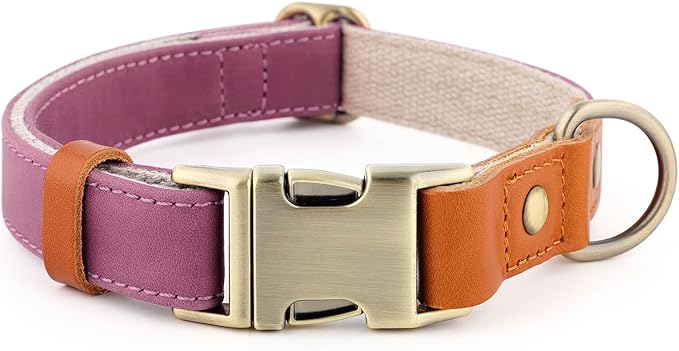 Plutus Pet Genuine Leather & Hemp Dog Collar – Adjustable Heavy Duty Pet Collar with Quick Release Metal Buckle, Soft & Stylish for Puppy and Small, Medium, Large Dogs (Purple, XS)