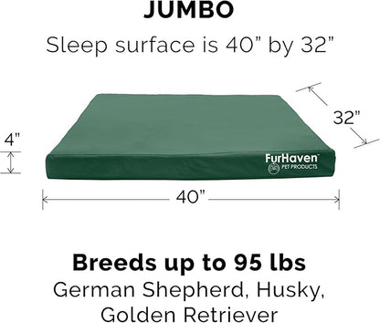 Furhaven Water-Resistant Orthopedic Dog Bed for Large Dogs w/ Removable Washable Cover, For Dogs Up to 95 lbs - Indoor/Outdoor Logo Print Oxford Polycanvas Mattress - Forest, Jumbo/XL