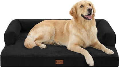 Casa Paw Orthopedic Dog Beds for Large Sized Dogs, Waterproof Egg Crate Foam Large Dog Couch Beds with Comfy Bolster 36x27Inch, Washable Pet Beds with Removable Cover and Nonskid Bottom, Black