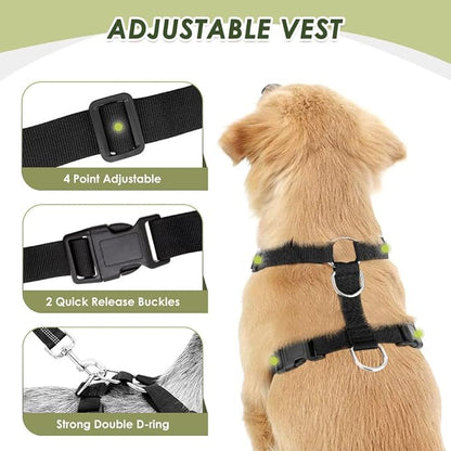 SlowTon Dog Seat Belt Harness for Car, Dog Car Harness Adjustable Mesh Breathable & Dog Seatbelt Safety Tether with Elastic Bungee for Small Medium Large Pets(Green, Double Clip, XS)