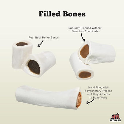 Redbarn Pet Products Large Filled Dog Bones, Peanut Butter Flavor - Long Lasting Stuffed Femur Chew Treat Made in USA - 4 Count - Packaging May Vary