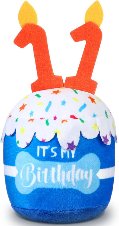 Dog Birthday Cake Toy Accessories for Girl Boy Gifts, Squeaky Plush Toy for Dog Birthday Party Decor Favor for Large, Medium and Small Dogs(11th,Blue)