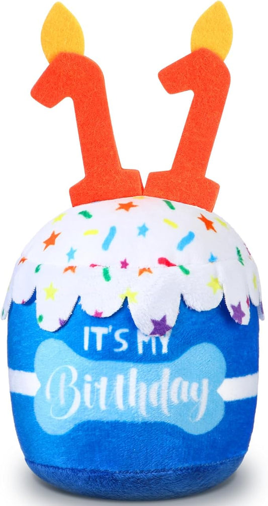 Dog Birthday Cake Toy Accessories for Girl Boy Gifts, Squeaky Plush Toy for Dog Birthday Party Decor Favor for Large, Medium and Small Dogs(11th,Blue)