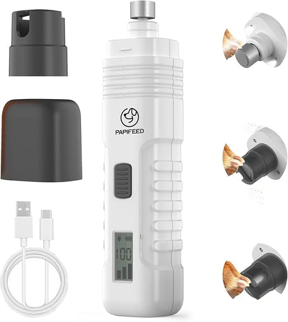 PAPIFFEED Dog Nail Grinder – Quiet Electric Nail Trimmer with Dual LED Light, Safe for Black & Thick Nails, Rechargeable for Small Medium Large Dogs & Cats (White)