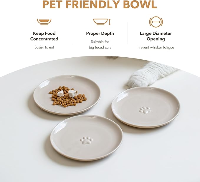 Havniva 6.1'' Ceramic Wide Cat Dishes, Set of 3 Ceramic Cat Bowls, Indoor Kitten Feeding Wet & Dry Shallow Food Dish Anti Whisker Fatigue(3 Pcs)