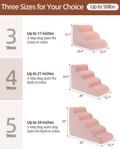 Dog Curved Stairs for High Beds 22" H, 5-Step Pet Stairs for Small Dogs with High Density Foam, Dog Slope Stairs with Durable Non-Slip Bottom Pink