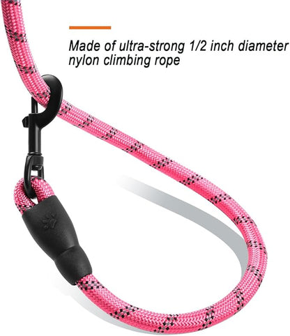 BARKBAY Dog Leashes for Large Dogs Heavy Duty Dog Leash 2 Pack 5 FT with Comfortable Padded Handle Highly Reflective Threads for Medium Large Dogs Walking Training Running (5FT-1/2,Pink+Black)