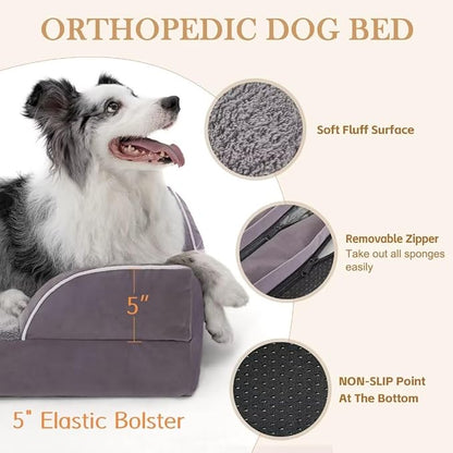 Comfort Expression Orthopedic Dog Bed for Extra Large Dogs 45x35 Inch, Waterproof Supportive Egg Crate Foam XL Pet Bed with Removable Bolsters, Dog Couch with Washable Cover & Non-Slip Bottom, Purple