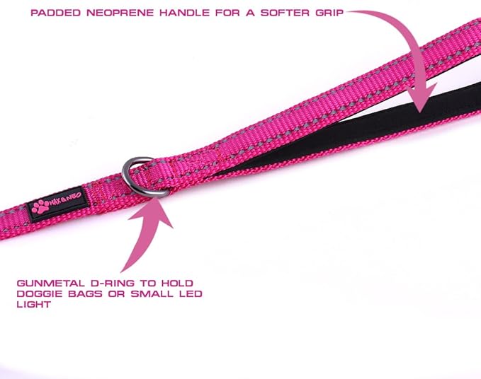 Max and Neo Small Dog Leash - Reflective Nylon, Donates to Dog Rescue (Pink, 4x5/8)