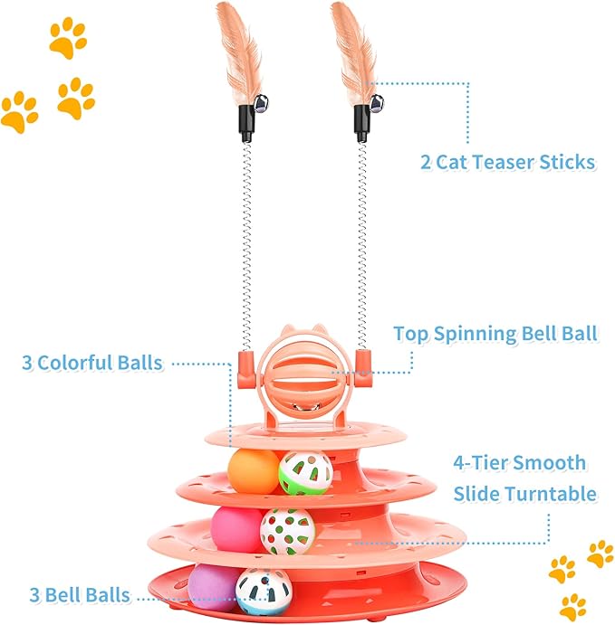 Goosheep Cat Toy Interactive Pet Plaything for Indoor Kitten Interactive Kitty Puzzle Ball with 2 Cat-Tease (Orange)
