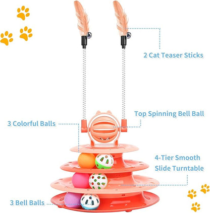 Goosheep Cat Toy Interactive Pet Plaything for Indoor Kitten Interactive Kitty Puzzle Ball with 2 Cat-Tease (Orange)