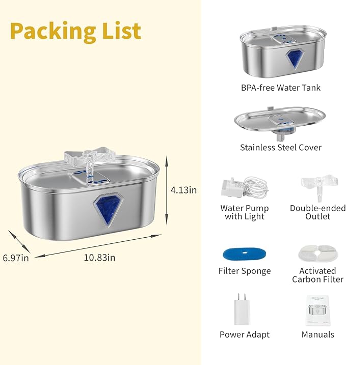 Cat Water Fountain, 3.5L Automatic Cat Fountains for Drinking with Double Water Outlet, Super Silent Pet Drinking Dispenser with Transparent Water Level for Cats, Dogs, Multiple Pets