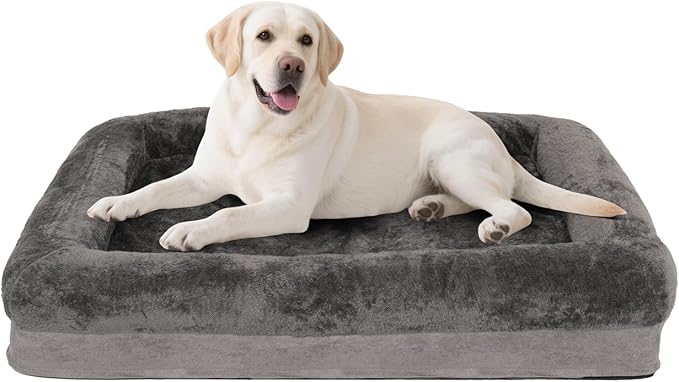 Orthopedic Dog Bed for Medium and Large Dogs Pet Bed with Sides Waterproof Dog Couch with Washable Removable Cover and Egg Crate Foam Pet Sleeping Mat with Anti-Slip Bottom