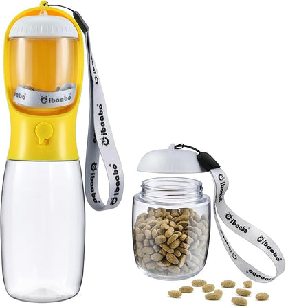Cibaabo Dog Water Bottle with Food Container, Travel Puppy Water Bowl, Portable Pet Dispenser, Dog Stuff Accessories Items, Puppy Essentials Necessities for Yorkie Chihuahua Cat Walking and Hiking