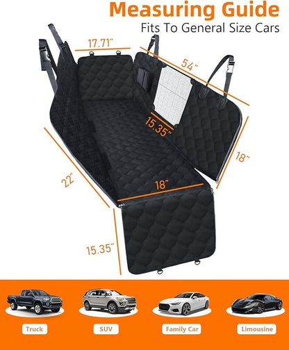 PETICON Dog Car Seat Cover with Mesh Window, 100% Waterproof Pet Seat Cover for Back Seat, Scratchproof Dog Hammock for Cars, Trucks, SUVs, Jeeps, Black