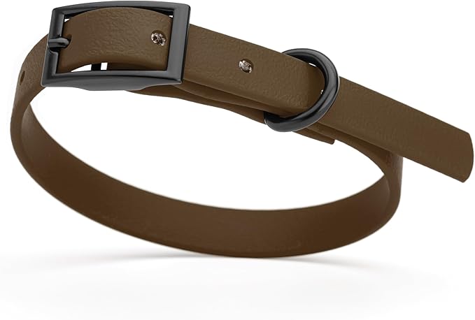 Dogline Biothane Waterproof Dog Collar Strong Coated Nylon Webbing with Black Hardware Odor- Proof for Easy Care Easy to Clean High Performance Fits Small Medium or Large Dogs, Dark Chocolate Brown