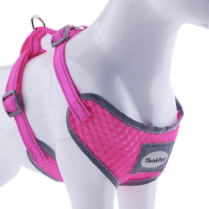 ThinkPet Reflective Breathable Soft Air Mesh No Pull Puppy Choke Free Over Head Vest Ventilation Harness for Puppy Small Medium Dogs (Neon Rosary,L)