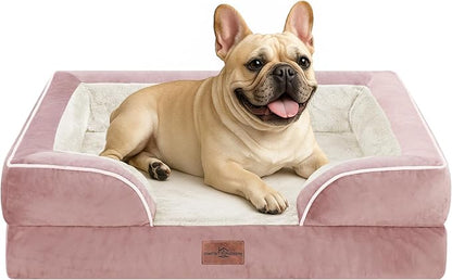 Comfort Expression Orthopedic Dog Bed for Medium Dogs 30x20 Inch, Waterproof Supportive Egg Crate Foam Medium Pet Bed with Removable Bolsters, Dog Couch with Washable Cover & Non-Slip Bottom, Pink