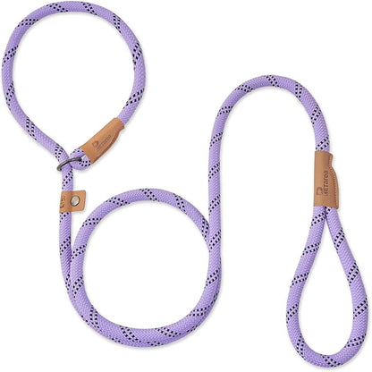 5 FT Slip Lead Dog Leash, Heavy Duty Rope Leash for Small Medium Large Dogs, No Pull Training Lead with Reflective Thread, Strong Comfortable Loop Leash (Lavender Stripe, Large(1/2"))