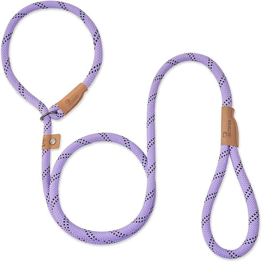 5 FT Slip Lead Dog Leash, Heavy Duty Rope Leash for Small Medium Large Dogs, No Pull Training Lead with Reflective Thread, Strong Comfortable Loop Leash (Lavender Stripe, Large(1/2"))