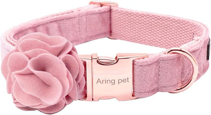 ARING PET Velvet Dog Collars, Pink Soft Pet Collar with Detachable Felt Flower Metal Buckle for Puppy Small Medium Large Boy Girl Dogs-S