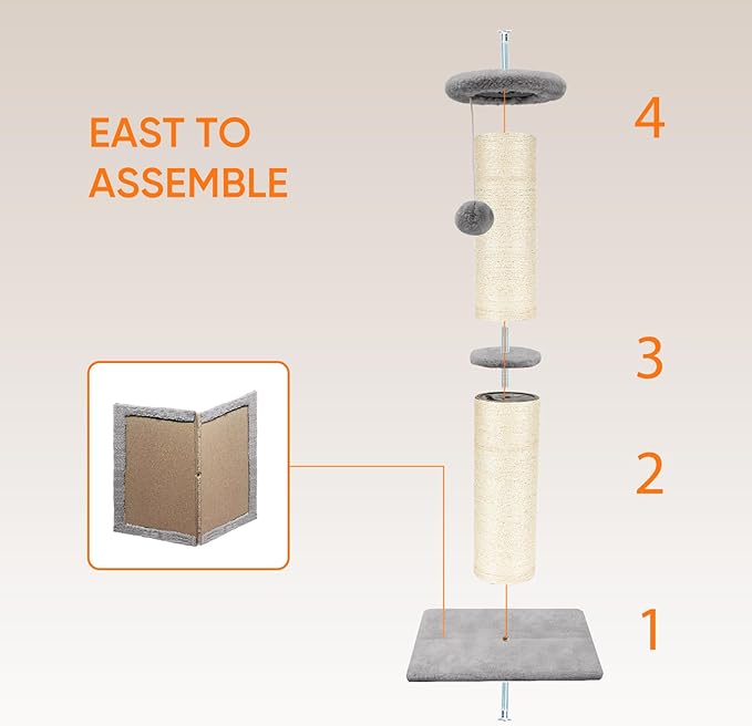 PAWSCRAT Cat Scratching Post 32" Tall, Large Diameter Natural Sisal Cat Scratch Post with Dangling Ball for Indoor Cats, Scratch-Resistant Durable and Protect Your Furniture, LightGrey