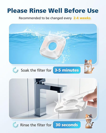50 Pcs Cat Water Fountain Filters for Veken 95oz/2.8L, 67oz, 85oz, 135oz Dog Water Fountain Automatic Pet Fountain Dog Water Dispenser 25Pcs Pet Fountain Filter Replacement & 25Pcs Pre-Filter Sponges