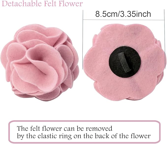 ARING PET Velvet Dog Collars, Pink Soft Pet Collar with Detachable Felt Flower Metal Buckle for Puppy Small Medium Large Boy Girl Dogs-L