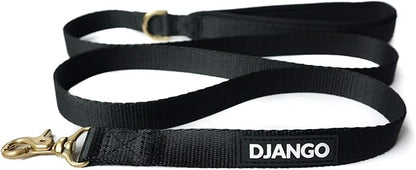 DJANGO Adventure Dog Leash – Strong, Comfortable, and Stylish Dog Leash with Solid Brass Hardware and Padded Handle - Designed for Outdoor Adventures and Everyday Use (Black)