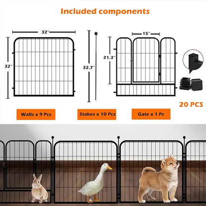 FOUWICK Dog Playpen Designed for Dogs, 32 inch 10 Panels.Perfect Dog Pen for Camping, Yard, RV, Garden Fence, Black (Black, 32inch, 10)