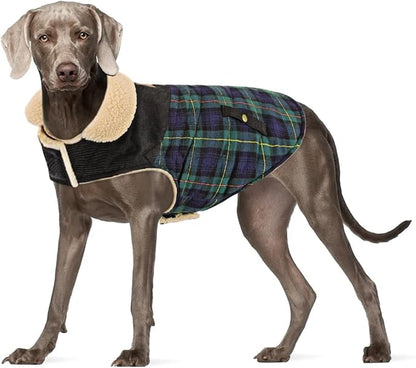 Preferhouse Winter Coat for Small and Medium Dogs, Puppy Plaid Jacket, Cotton Coat for Cold Weather, Windproof Warm Dog Garments, Pet Thickened Outfits Indoor Outdoor, Green L